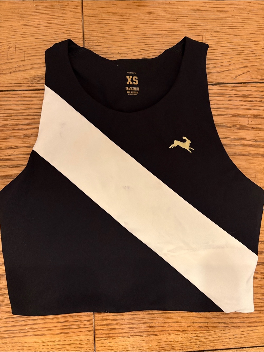 Tracksmith Black Bell Lap Top with White Diagonal Stripe XS